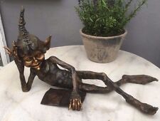 Bronze Goblin Garden Elf Pixie Reading Goblin with book laying Bronze Goblin sm