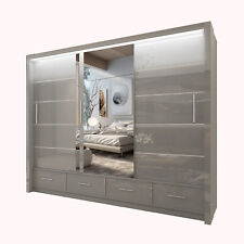 Modern High Gloss 2 &3 Sliding Doors Wardrobes with LED Light-white,Grey,Black