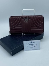 NEW Genuine Prada Nappa Impunture Leather Clutch Zip Around Purse Burgundy Red