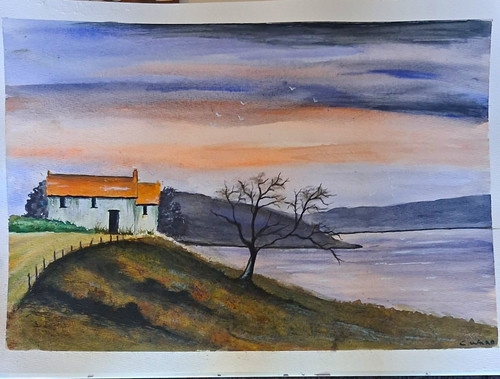 Watercolour painting cottage - watercolour,