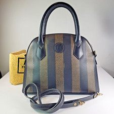 Vintage Fendi Pequin Striped Shoulder Bag Brown Black 90s Italy + Dustbag