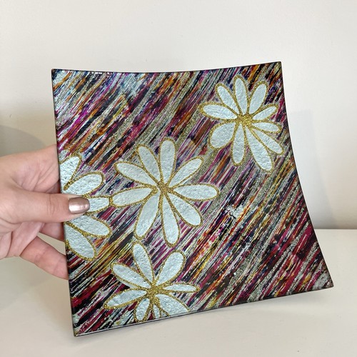 Square glass decorative plate - decorative,