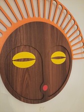 Modern Art Wooden Brown Yellow Mask Decorative Wall Home Decor Abstract Design