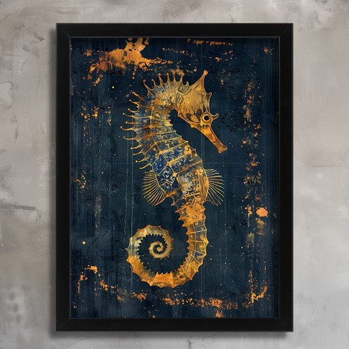 Steampunk gold seahorse - steampunk, art