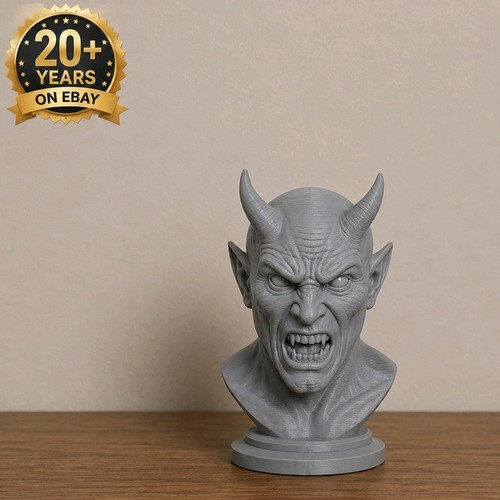 Angry devil bust statue - statue, grey