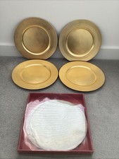 Set of 4 Gold Charger Plates 32.5cm Round Boxed - Christmas New Year Celebration