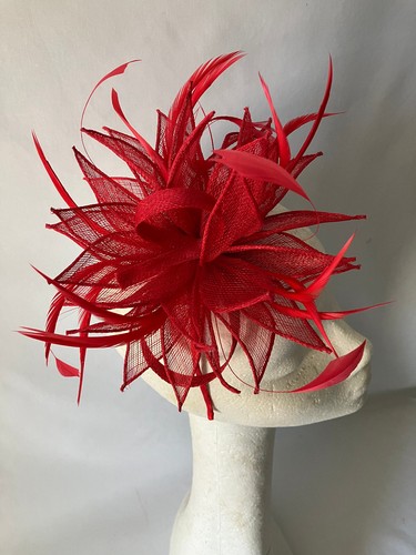 Scarlet sinamay and feather - scarlet,