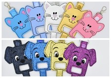 CAT DOG PUPPY KITTEN INHALER HOLDER CASE POUCH LEATHERETTE EMBROIDERED  KEY RING