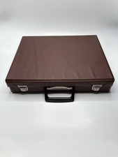 Vintage Cassette Tape Holder Brown Faux Leather Briefcase Holds 45 Carry Handle