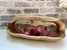 Wooden Trug Vegetable Fruit Flower Carrier Bowl - Hand Carved Teak Root Gift