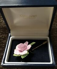Vintage COALPORT Bone China Porcelain Floral Pink ROSE Pin BROOCH & Original Box