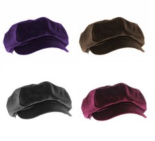 Ladies Whiteley Soft Velvet-Feel Bakerboy Button Top Cap Black/Red/Purple