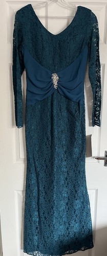 Teal full length lace - lace, dress
