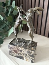 Bronze Hares On Marble Base Figurine