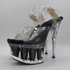 PLEASER Spiky-608MG | Platform Clear Ankle Strap Sandal UK7 | 6.5" Heels | Used