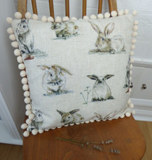 Clarke and Clarke Rabbits Cushion Complete with Inner and Pom Pom Trim