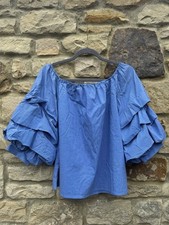 Zara blue striped puff sleeve