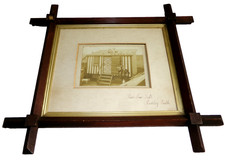 Antique Arts & Crafts Wooden Picture Frame Vintage Mounted Photo of Pigeon House