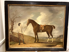 Charming naive painting of Horse and boy. Some restoration needed.  