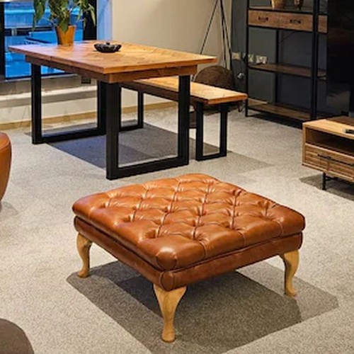Leather chesterfield footstool - leather,
