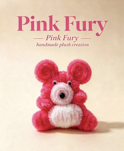Pink fury handmade plush bear - fury,