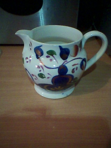 Blue gaudy welsh porcelain jug - gaudy,