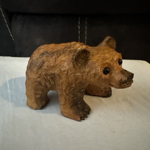 Vintage carved wooden bear - wooden,