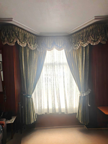 Green curtains pelmet - curtains,