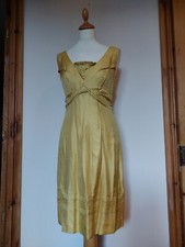 Ted Baker Mustard Silk Fit & Flare Dress. Back Tie Detail V Neck & Back. Size 1
