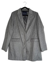 JACK WILLS Grey Wool Blend Coat Jacket Smart Size 14 Relaxed Blazer Winter