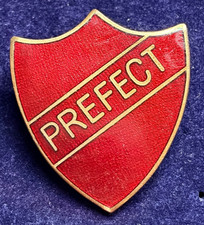 PREFECT SHIELD DARK RED ENAMEL FATTORINI PIN BADGE - SMALL FLAW TOP RIGHT CORNER