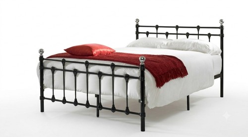 Black metal double bed frame - metal,
