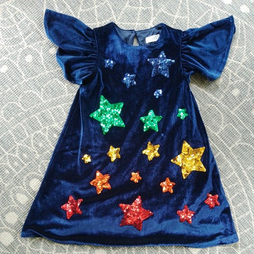 Girls blue velvet - dress, sequin