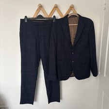 MOSS BROS Navy Blue Windowpane