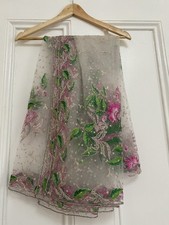 Ladies Gorgeous Net White Dupatta With Pink And Green Embroidery And Zari Work.