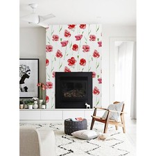 Non-Woven Wallpaper roll Red poppy flowers Floral home decor Traditional Mural