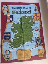 Vintage HISTORICAL MAP OF IRELAND Retro Tea Towel - Wall Art - Frame it!  BNWOT