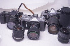 Pentax MG & Zenit E & Chinon CP-7m SLR Cameras + 60-300mm + 5 other lenses spare