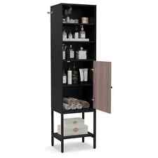Sturdy Metal Support Slim Cupboard Tall Kitchen Storage Cabinet-Black