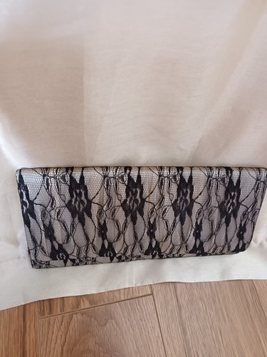 Cream black satin lace overlay - cream,