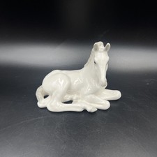 Lomonosov USSR Porcelain White Horse Foal Figure Figurine Laying Down Model VGC