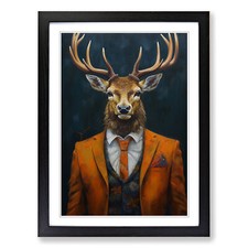 Stag in a Suit No.4 Framed Canvas Wall Art Print Poster Picture, Home Decor