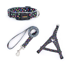 Pet Harness Collar Lead Dog Cat Adjustable - Black Polka Dot Design Patterned