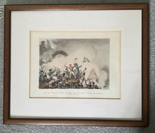 Framed Antique Aquatint Print Napoleonic War General Picton Storming Badajos