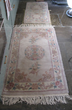 Set 2 Vintage Wool Woolen Rug Carpet Beige Floral 70s 80s Retro M&S St Michael