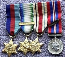 WW2 Miniatures: Group of 4. Mention in Dispatches Oak Leaf, F&G Clasp (Atlantic)