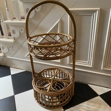 70s Boho Wicker Drinks Trolley Wine Rack Tiki Vintage Bamboo Drinks Bar Retro