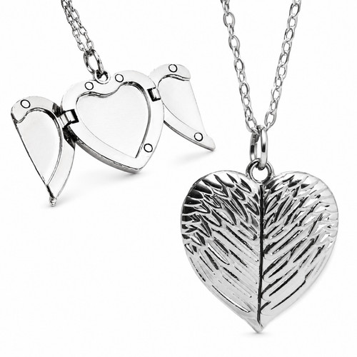 Silver angel wings heart - silver,