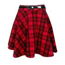LADIES TARTAN BELTED FLARED SHORT MINI SKATER WOMANS SWING PARTY SKIRT UK 8-26