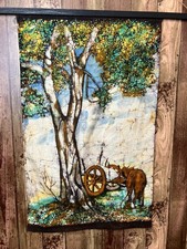 VINTAGE HANDMADE INDIAN BATIK PAINTING TEXTILE FABRIC PIECE WALL HANGING ART